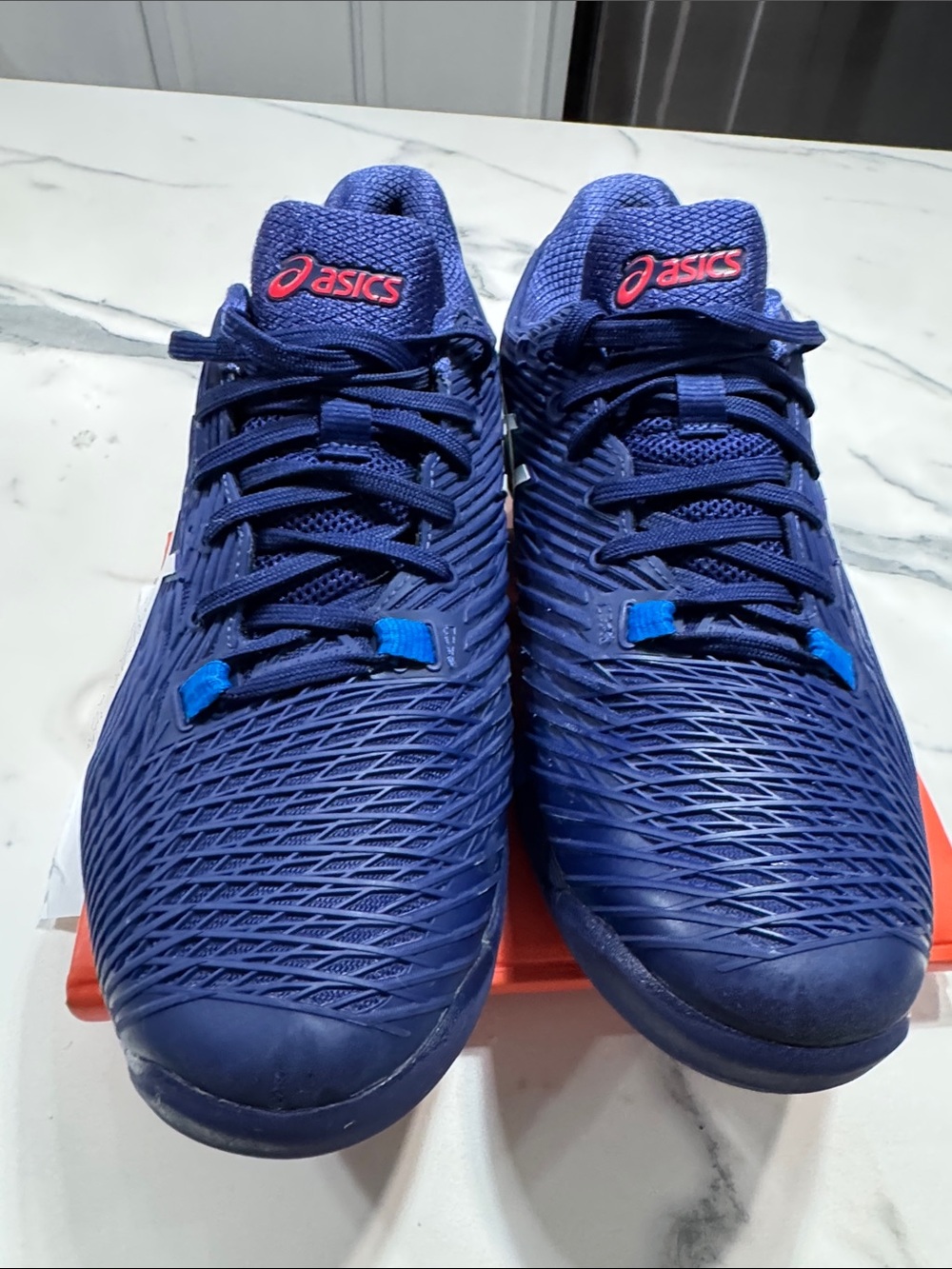 Asics Men's Athletic Shoes - Navy Blue with Coral Accents